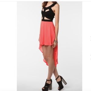 NEW Urban Outfitters CUT OPEN Reverse Coral Black high low  Strappy Dress L